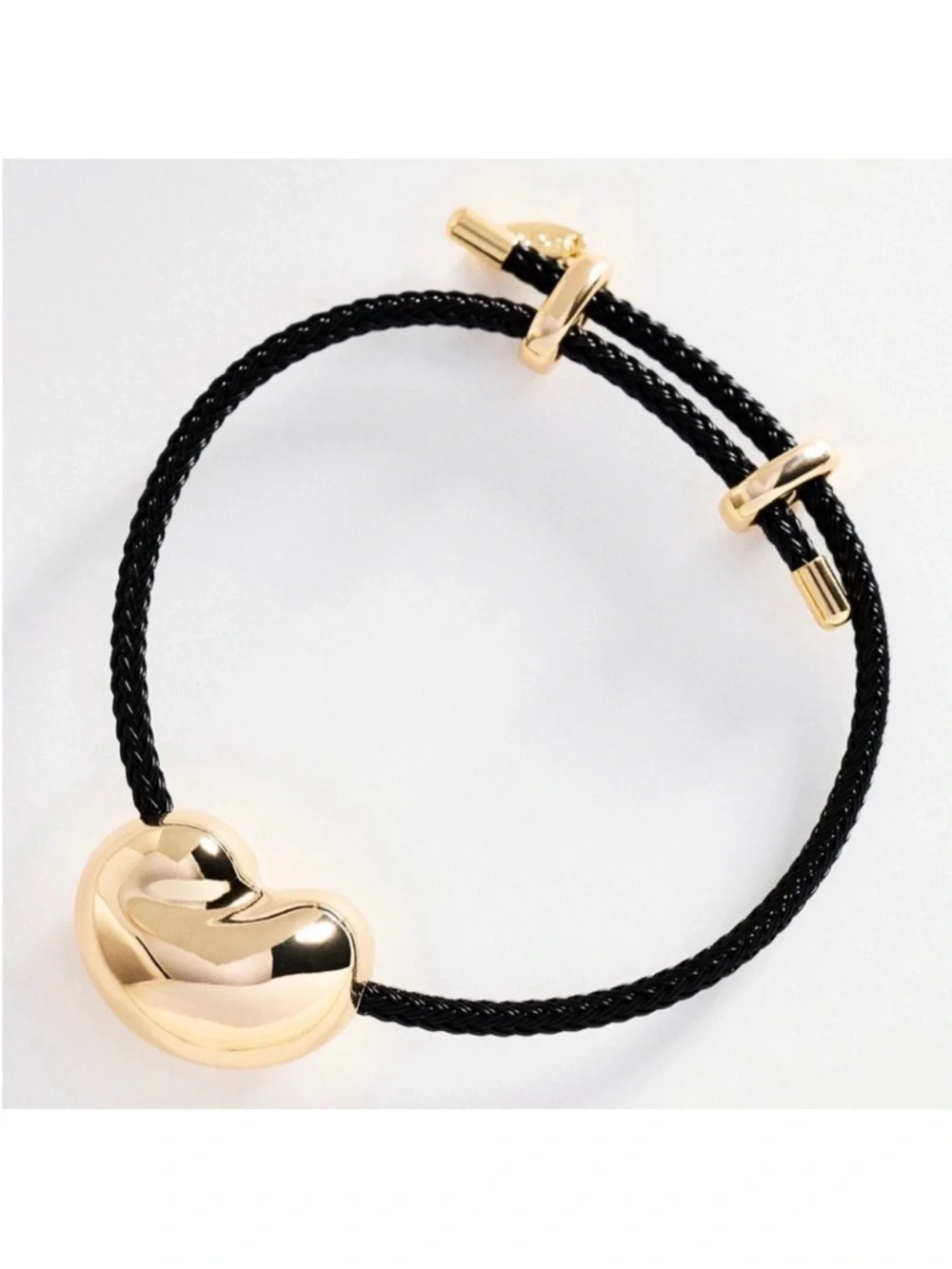 Anthropologie Black Cord Bracelet with Gold Bean Accent - Picture 2 of 5
